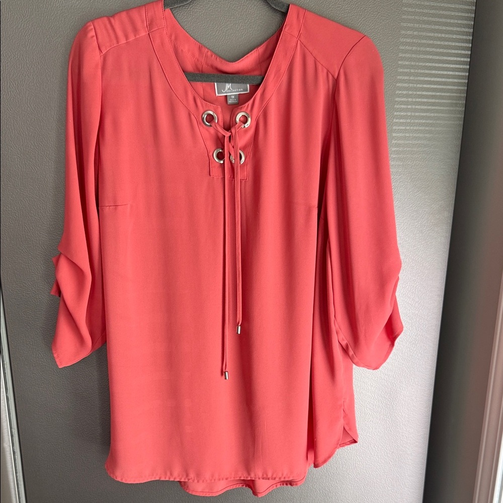 Coral Lace-Up Blouse